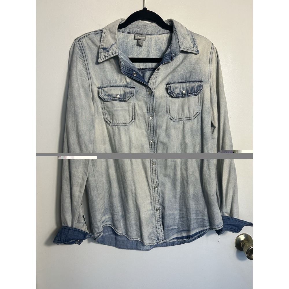 Vanity‎ Acid Wash Denim Western Snap Front Shirt Light Wash 100% Cotton Large - Picture 3 of 11